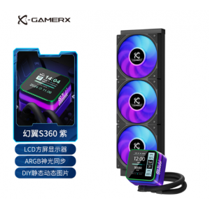 动力火车（PowerTrain）未知玩家幻翼S360一体式水冷起源紫ARGB神光同步台式电脑主机CPU散热器 2.73英寸LCD显示屏幕